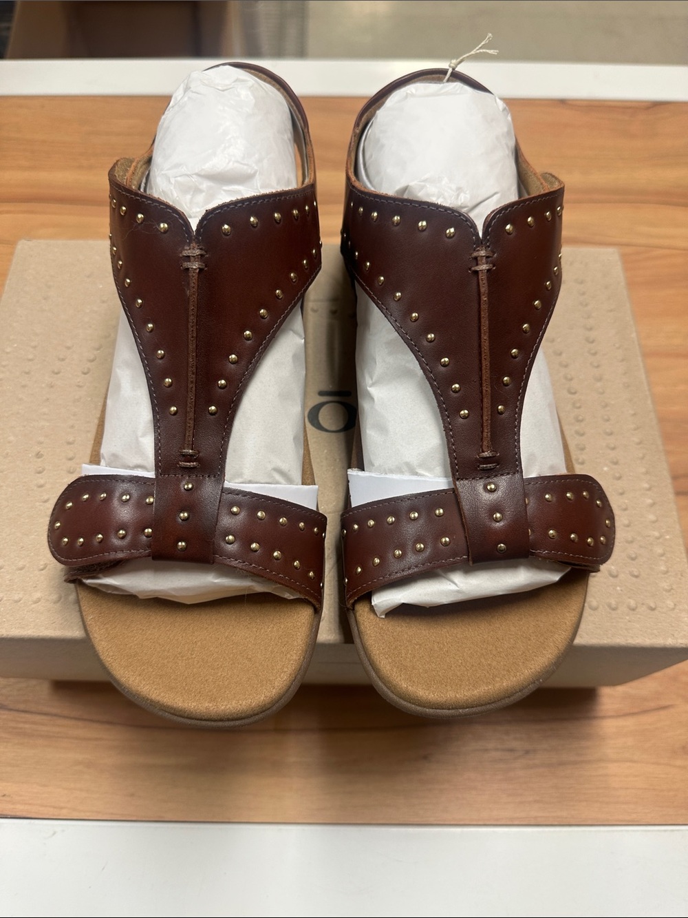 Taos Showstopper Women's Studded Cognac Color Leather Slide Sandals - Picture 7 of 11